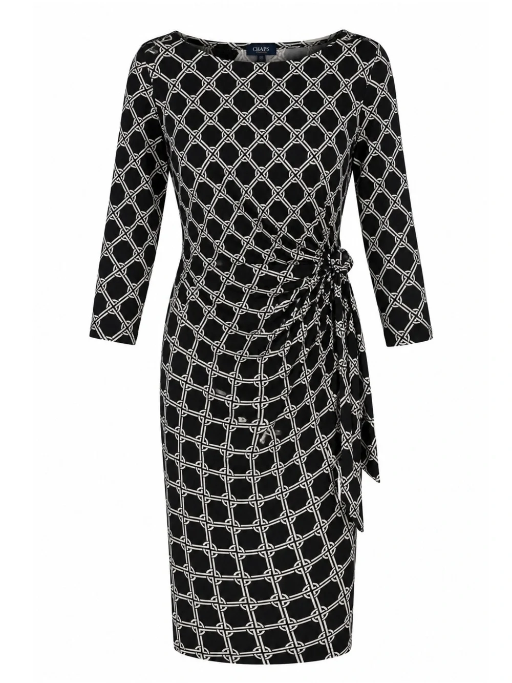 Chaps Black & White Printed Tie-Side Midi Dress